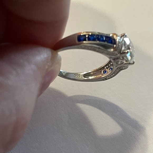 2 ct MOISSANITE & Sapphires 3x Rhodium Sterling Engagement/Ring! - Picture 6 of 13